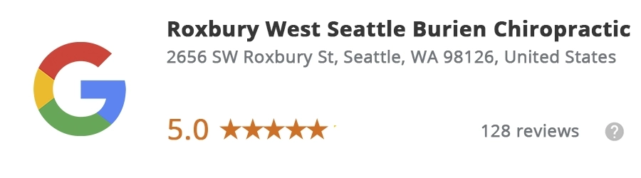 Five-star Google review header - Roxbury West Seattle Burien Chiropractic Clinic